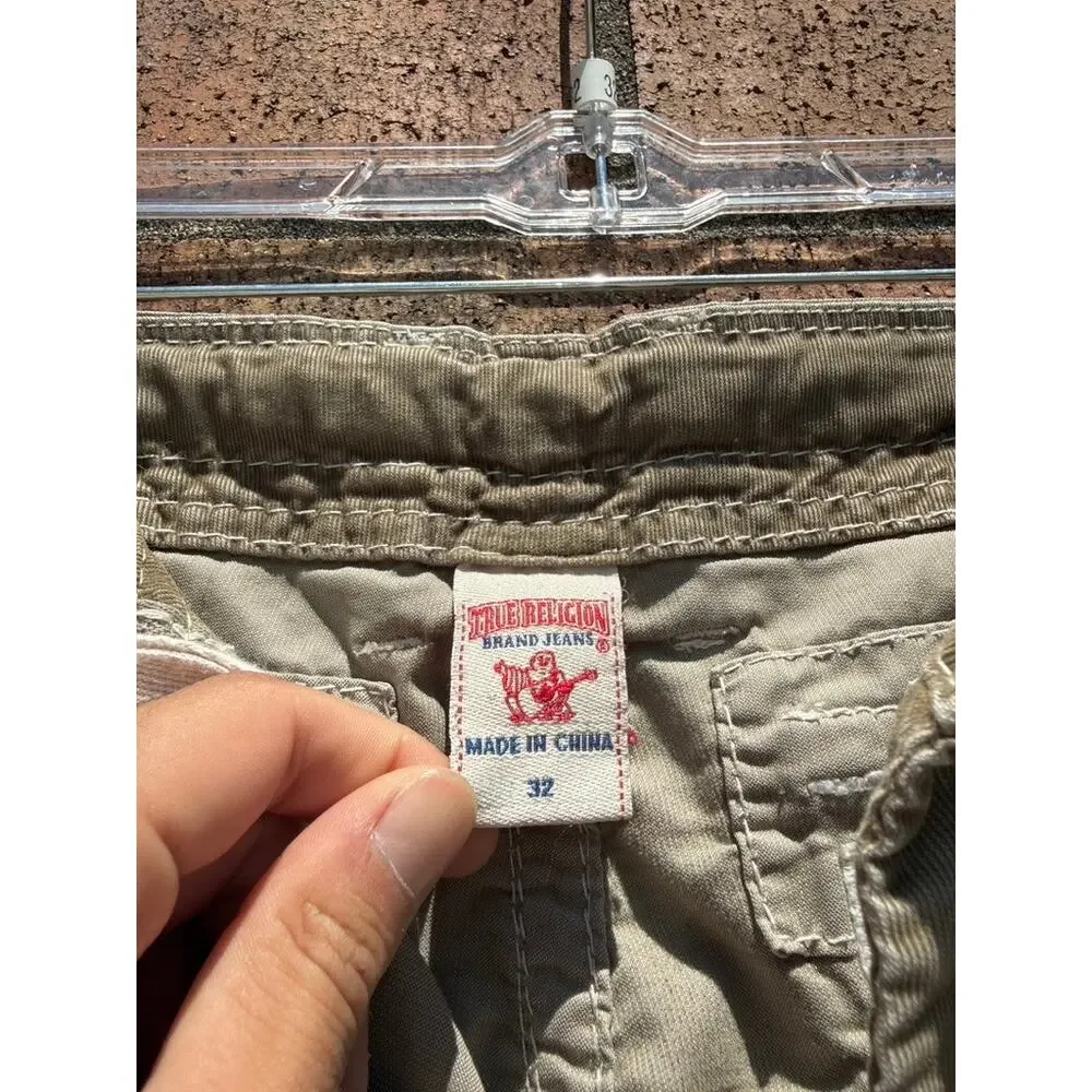 Y2K True Religion Vintage Olive Green Anthony Corduroy Cutoff Cargo Shorts Super